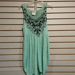 Vocal Womens‎ Teal Embellished Tank Dress Tunic Shirt Made in USA M